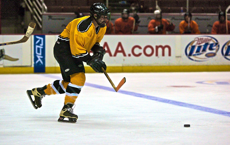 Marc Posner starting a break-away goal while playing at the Honda Center on March 3, 2008.